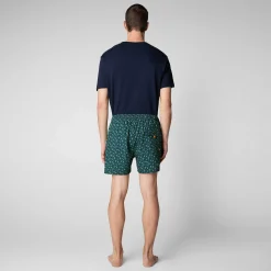 Costumi Da Bagno^Save The Duck Costume Da Bagno Uomo Ademir Stampa Geko Verde Su Fondo Blu Navy