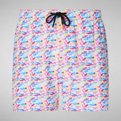 Costumi Da Bagno^Save The Duck Costume Da Bagno Uomo Ademir Stampa Squali Arcobaleno Su Fondo Bianco