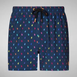 Costumi Da Bagno^Save The Duck Costume Da Bagno Uomo Ademir Stampa Anatre Arcobaleno Su Fondo Blu Navy
