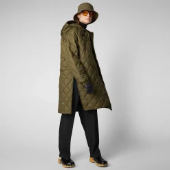 Giacche^Save The Duck Giacca Lunga Con Cappuccio Donna Valerian Verde Foresta