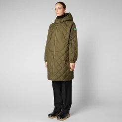 Giacche^Save The Duck Giacca Lunga Con Cappuccio Donna Valerian Verde Foresta