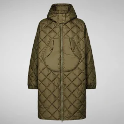 Giacche^Save The Duck Giacca Lunga Con Cappuccio Donna Valerian Verde Foresta