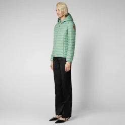 Piumini Animal-Free^Save The Duck Piumino Animal Free Con Cappuccio Donna Daisy Verde Menta