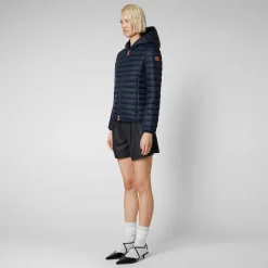 Piumini Animal-Free^Save The Duck Piumino Animal Free Con Cappuccio Donna Daisy Blu Nero